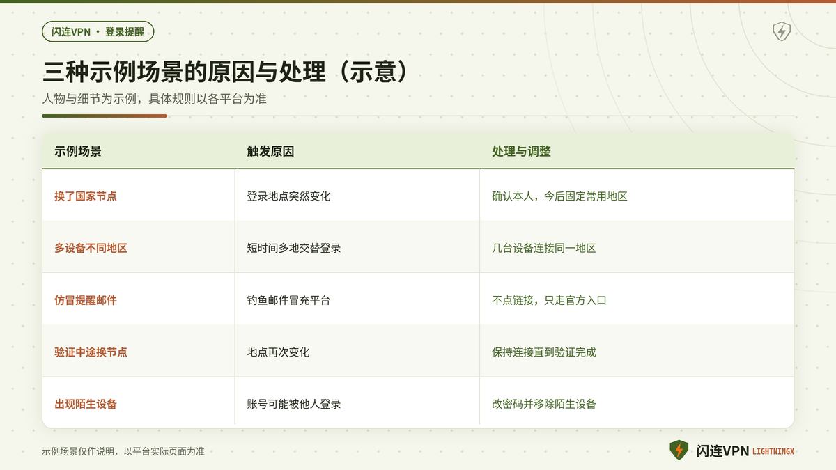 闪连VPN使用中三种登录提醒场景的原因与处理方式对照示意