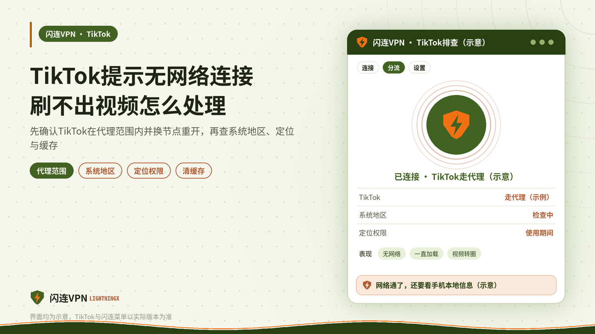 开着闪连VPN时TikTok提示无网络连接的处理示意图