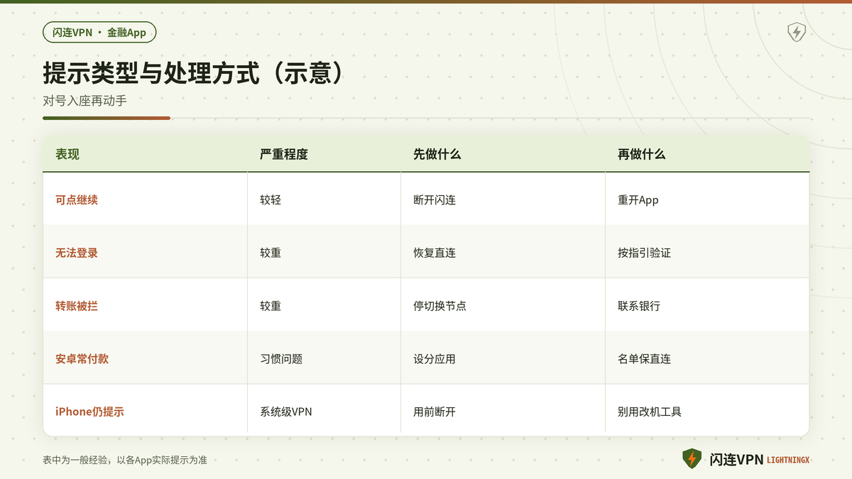 金融App提示与处理方式对照示意图
