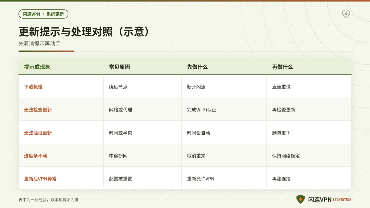 苹果系统更新常见提示与处理方式对照示意图