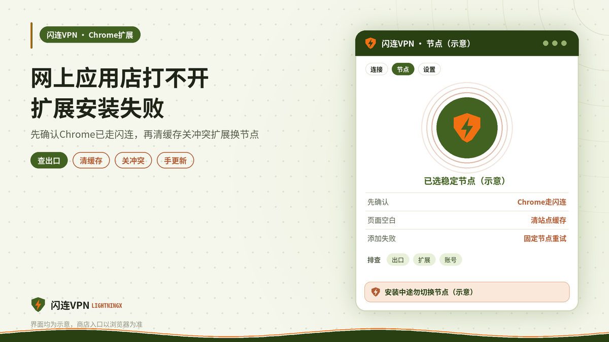 开着闪连VPN时Chrome网上应用店与扩展安装失败的示意图