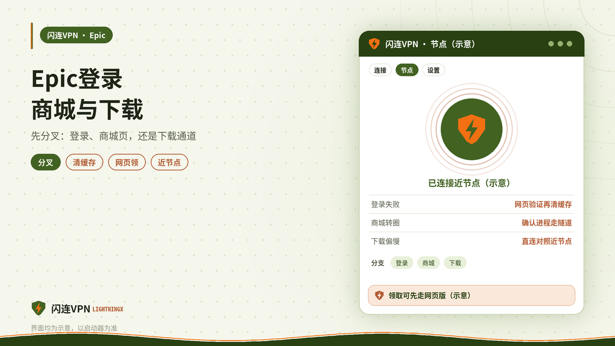 开着闪连VPN时Epic Games登录商城与下载排查示意图