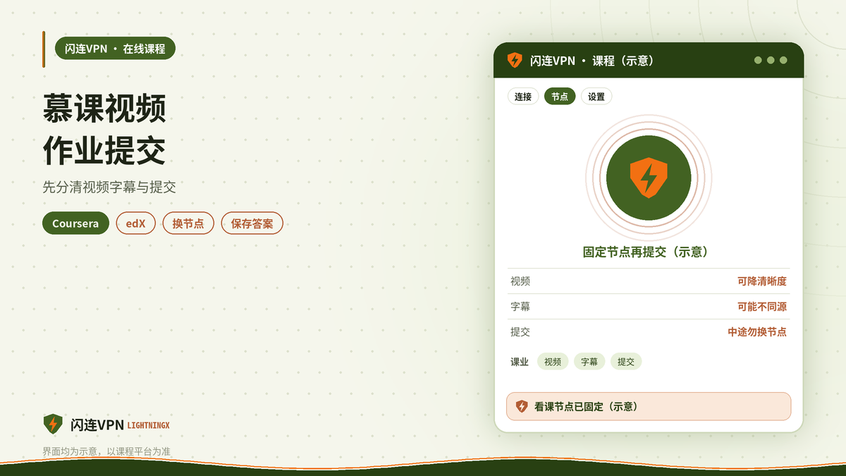 开着闪连VPN上Coursera与edX处理视频和作业问题的示意图