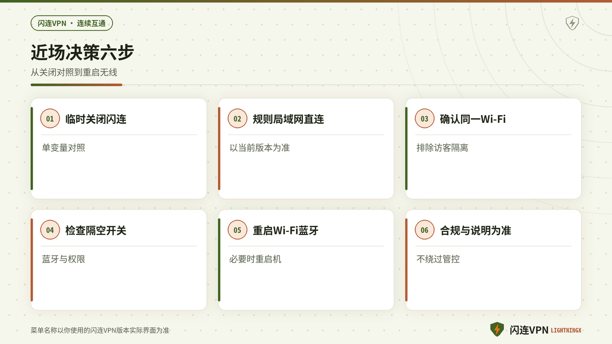 开着闪连VPN后AirDrop与隔空播放找不到的决策排查步骤示意图