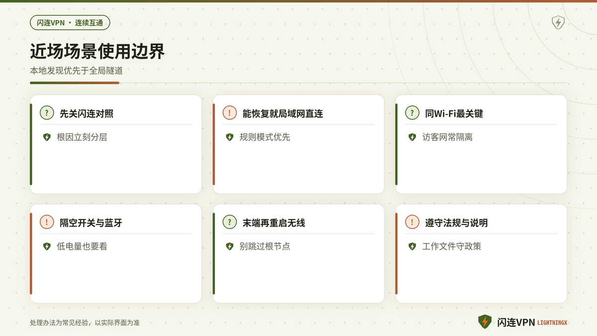 开着闪连VPN时苹果连续互通先关对照再分流的决策要点示意图