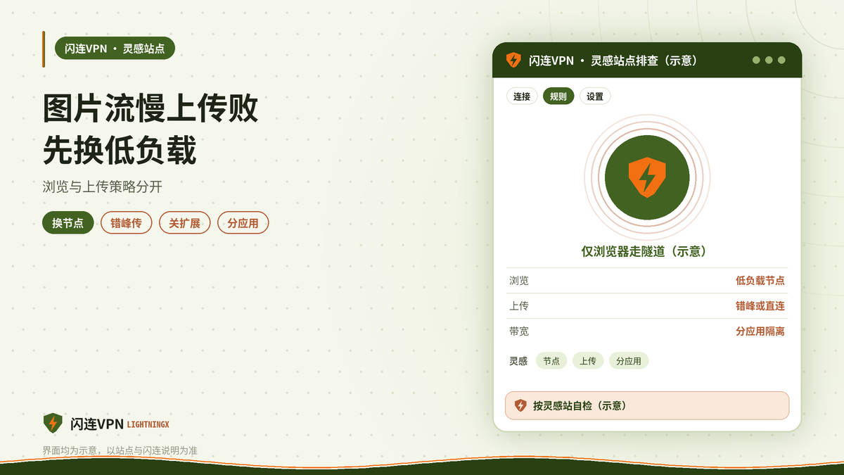 开着闪连VPN用设计灵感站加载慢上传失败的排查示意图