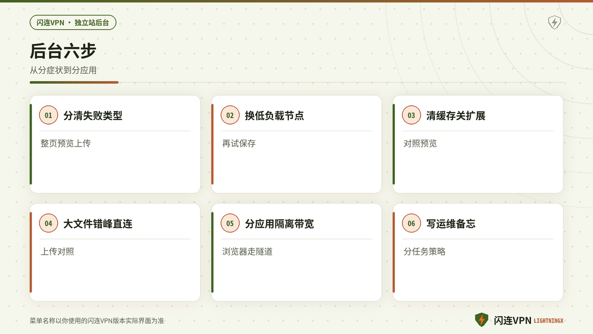 开着闪连VPN用Shopify商家后台保存失败或预览空白的排查步骤示意图