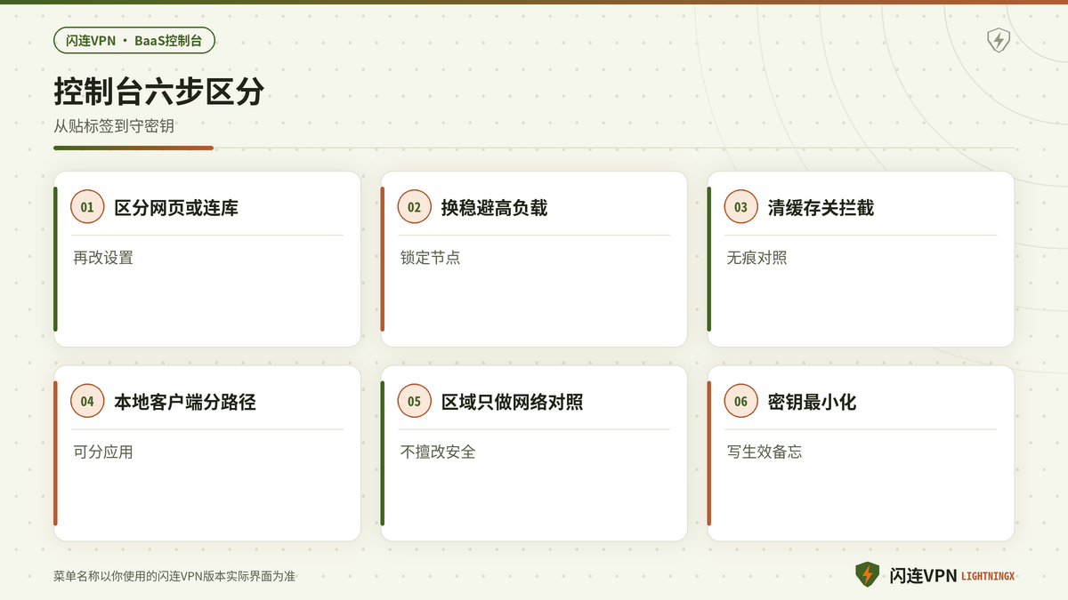 开着闪连VPN下Supabase或Neon控制台与SQL超时的排查步骤示意图