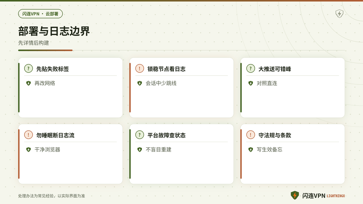 闪连VPN云部署区分控制台与构建失败并错峰推送的要点示意图