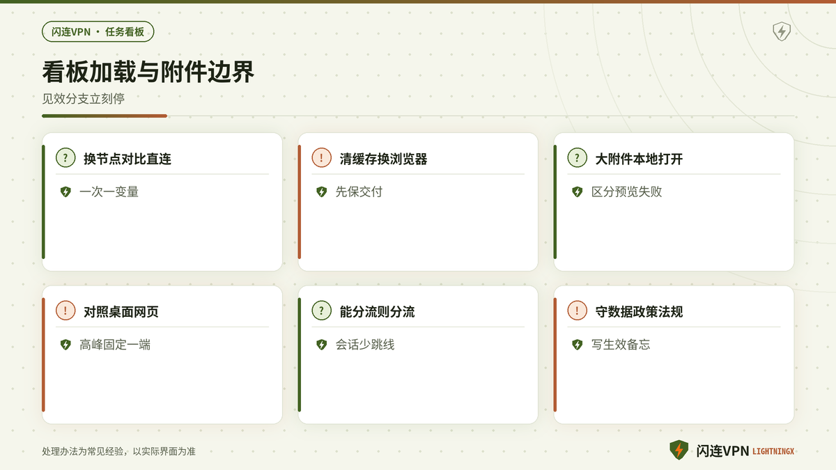 闪连VPN任务协作工具换节点清缓存并对照桌面应用的要点示意图