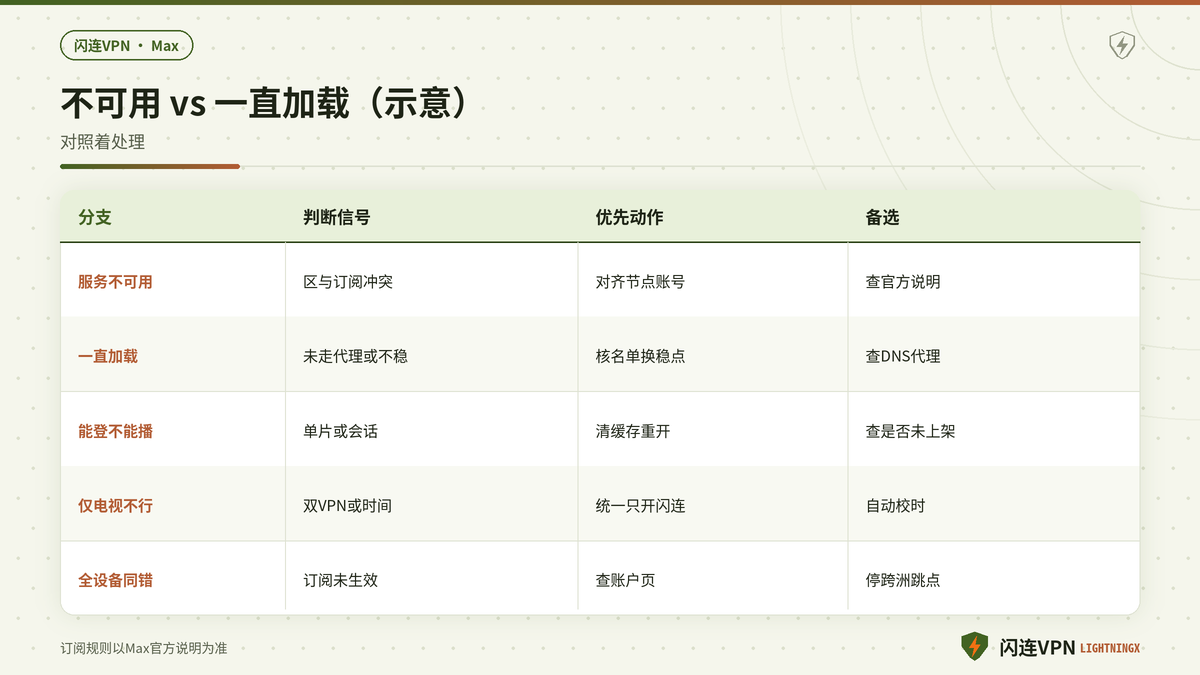 Max不可用与一直加载症状对照表