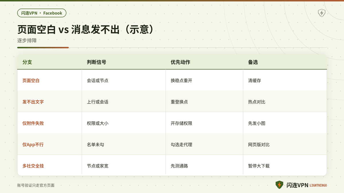 Facebook页面空白与Messenger发不出对照