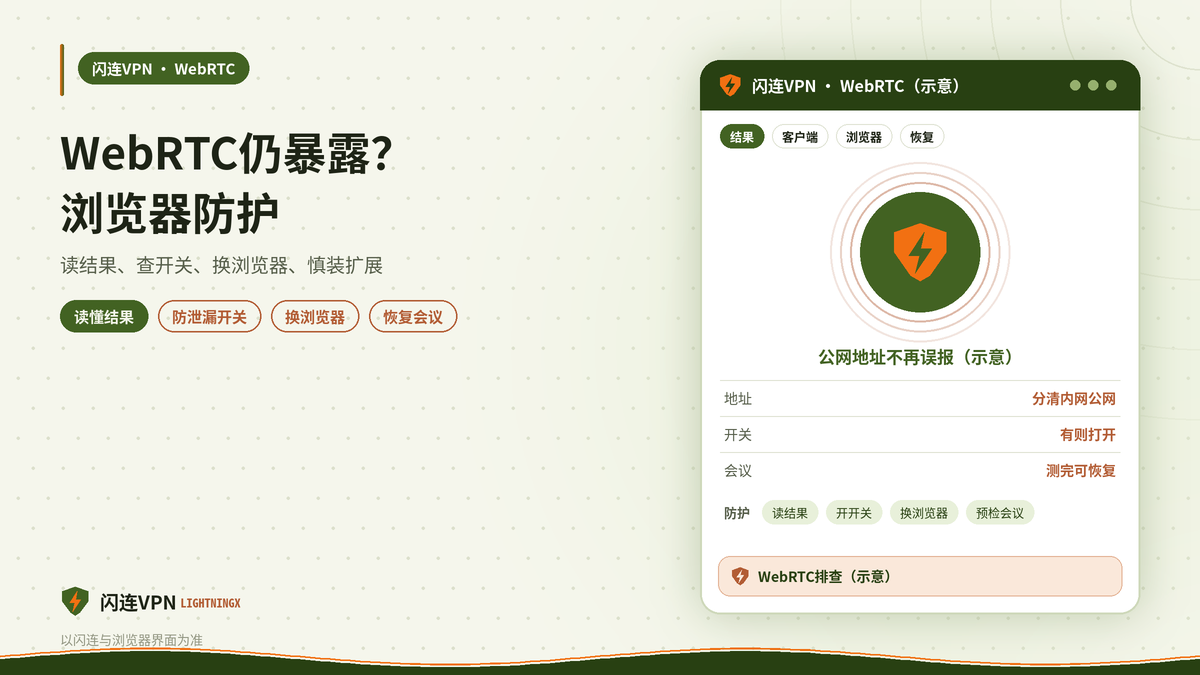 闪连VPN连上后泄漏检测仍显示WebRTC暴露本地地址？浏览器防护排查